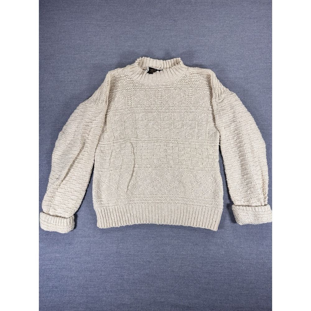 Vintage Eddie Bauer Sweater Womens S 100% Cotton Made USA Textured Knit Cream